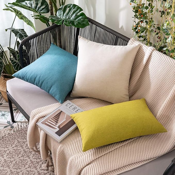 MIULEE Pack of 2 Decorative Outdoor Solid Waterproof Throw Pillow Covers Euro Sham Faux Linen Garden Farmhouse Cushion Cases for Patio Tent Balcony Couch Sofa 26x26 Inch Beige