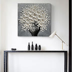 White Flower Oil Painting Modern Abstract Art Oil Painting Home Bedroom, Dining Room, Living Room, Office Wall Decoration (20x20 inches)