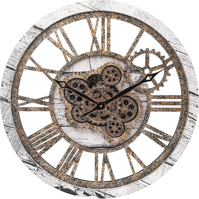 HOIBAI Wall Clock, 24 Inch Moving Gears Clock Large Wall Clock for Living Room Decor Rustic Vintage Industrial Steampunk Farmhouse Big Clock for Home Kitchen Bedroom Office