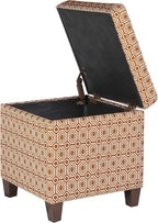 HomePop Upholstered Storage Cube Ottoman with Hinged Lid, Orange Geometric 17" x 17" x 18"