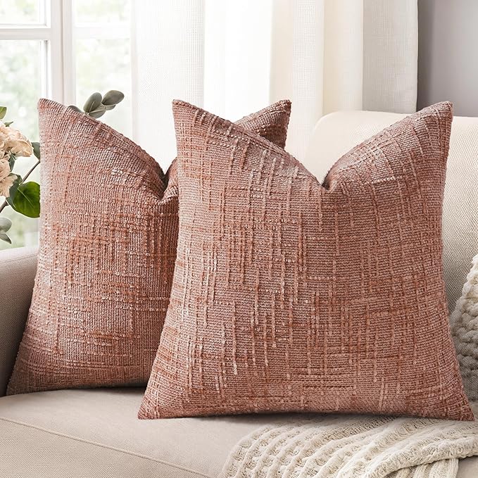 decorUhome Pink Chenille Euro Sham Throw Pillow Covers 24x24 Set of 2 Textured Soft Cozy Slubby Couch Pillow Covers Modern Farmhouse Boho Decorative Pillow Cases for Bed Sofa Living Room Valentines