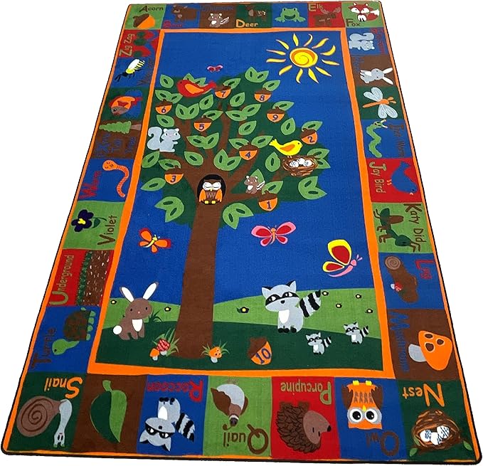 KIDCARPET.COM Forest Fun Rectangle Classroom Rug | Bordered Area Rug for Preschool Daycare Learning, 4' x 6'