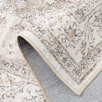 Beige Area Rug 6x9 Washable Vintage Carpet for Living Room Bedroom Large Soft Retro Low Pile Thin Indoor Rug Non Slip Oriental Medallion Floor Cover for Dining Room Office