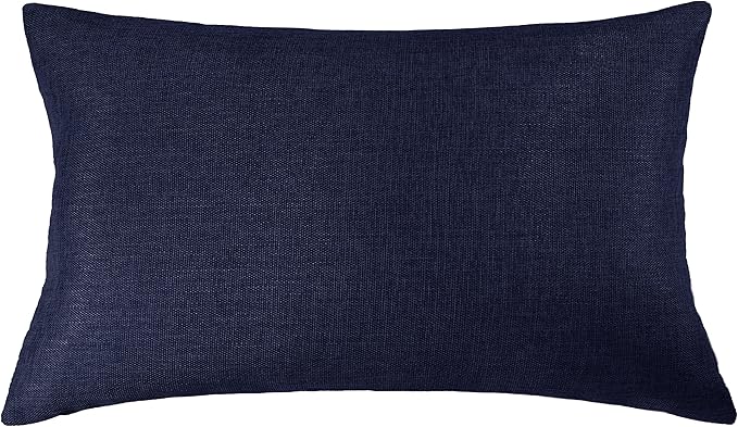 Aiking Home Woven Fine Faux Linen Throw Pillow Cover, Size 12"x18", Navy