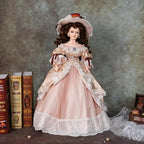22 Inch 55cm Porcelain ＆ Fabric Victoria Doll, European Retro Handmade Ceramic Doll with Showing Stand for Room Decor, Birthday Gifts, Collectible，Name Lenore
