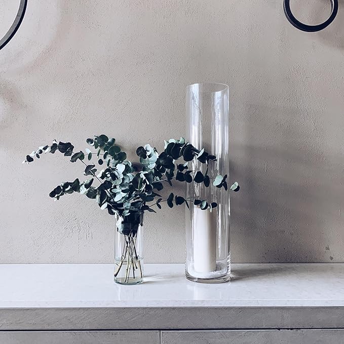 WGVI Quality Thick Clear Cylinder Glass Vases, 3" W x 8" H, Bud Vase Skinny Narrow Floral Bouquet Flower Container for Wedding Centerpieces Tabletop Home Accent Décor Brush Pen Holder, 1 Piece