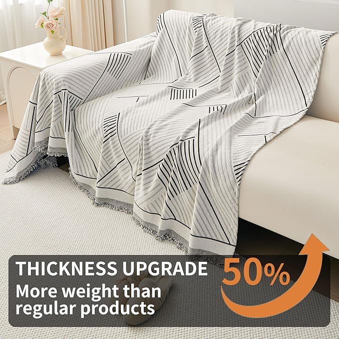 HAOMAIJIA Non Slip Couch Cover Sofa Covers for 3 Cushion Couch Washable sectional Couch Covers for Dogs pet Furniture Protector Couch Cover Blanket for Living Room (CQ-Black/Grey, 71"x134")