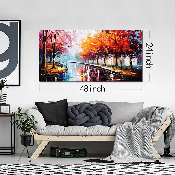 Canvas Wall Art for Living Room Bedroom Home Office Road Trees Landscape Picture Framed Canvas Prints Modern Artwork Ready to Hang Size 24x48
