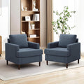 Mid-Century Accent Chair, Comfy Upholstered Reading Accent Chairs for Bedroom, Modern Linen Fabric Armchair for Living Room, Single Sofa Chair with Wood Legs (Blue Grey, 2 Pack)