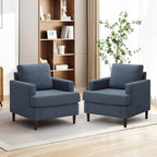 Mid-Century Accent Chair, Comfy Upholstered Reading Accent Chairs for Bedroom, Modern Linen Fabric Armchair for Living Room, Single Sofa Chair with Wood Legs (Blue Grey, 2 Pack)