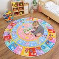Kids Rugs for Playroom - Soft & Non-Slip 6x6 Feet Round Educational Rug for Learning ABC Alphabet, Numbers, Shapes & Season, Washable Classroom Rug for Toddler Nursery & Kids Room Decor