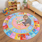 Kids Rugs for Playroom - Soft & Non-Slip 4x4 Feet Round Educational Rug for Learning ABC Alphabet, Numbers, Shapes & Map, Washable Classroom Rug for Toddler Nursery & Kids Room Decor