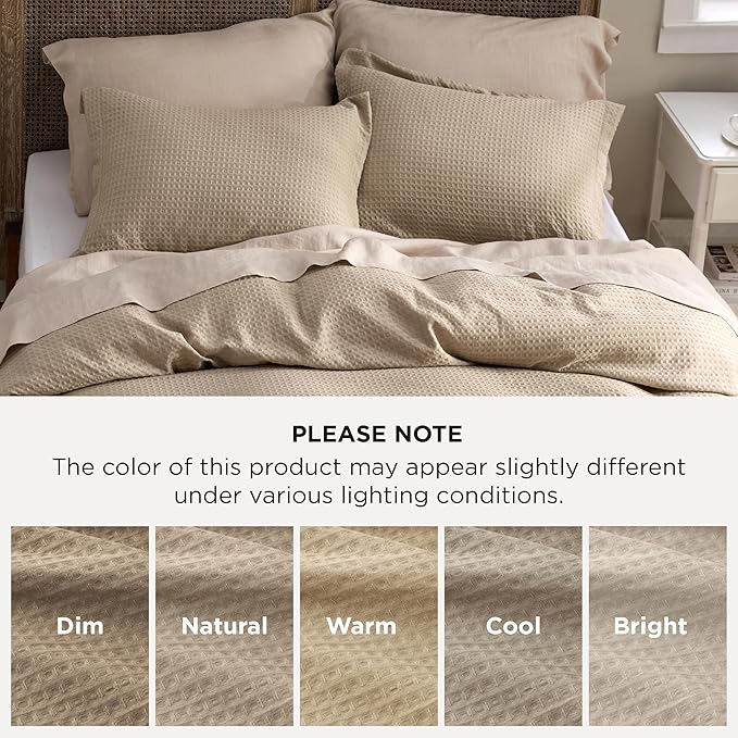 Bedsure Luxury Waffle Duvet Cover King Size - Textured Duvet Cover Set, Soft, Breathable Bedding Set (104"x90") with 2 Pillow Shams for All Season, Khaki, Comforter Not Included