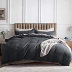 Bedsure 100% Cotton Duvet Cover King Size with Fitted Sheet - 4 Pieces Charcoal Waffle Weave Bedding Set, GentleSoft™ and Breathable, Includes 1 Duvet Cover 104x90, 1 Fitted Sheet, 2 Pillow Shams