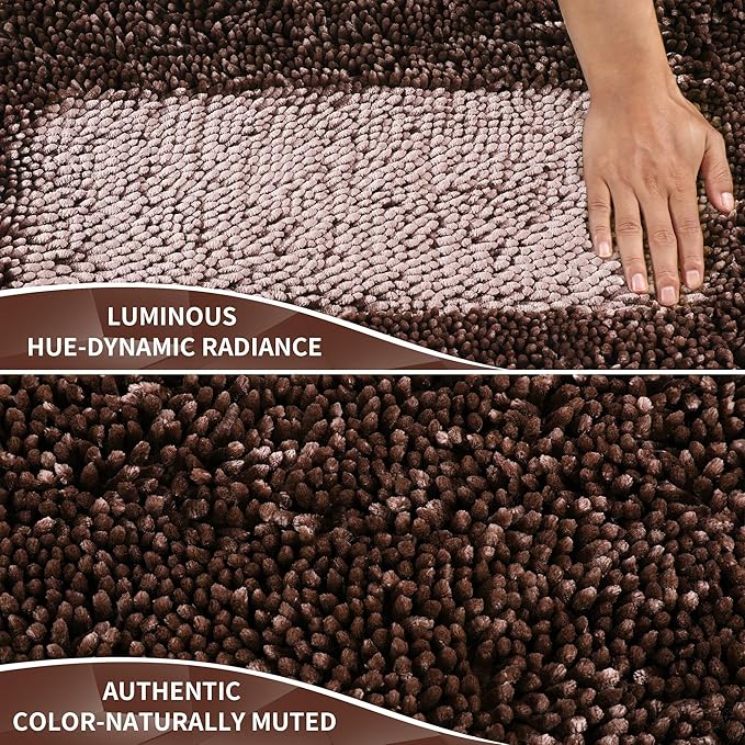 Yimobra Chenille Bathroom Rugs Non Slip, Extra Thick Soft Absorbent Bath Rug 31.5x20 Inch, Machine Washable Quick Dry Bath Mat for Bathroom Floor, Tub and Shower, Home Decor Accessories, Brown
