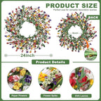 Wreaths for Front Door, 24 Inch Spring/Summer Front Door Wreath, Colorful Paper Flower Wreath for All Seasons for Indoor Home Wall Window Office Wedding Farmhouse Decor (Mixed)
