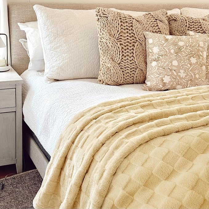 Bedsure GentleSoft Twin Blanket for Bed - Super Soft Cozy Blankets for Women Men Girls, Cute Fuzzy Fleece Throws for Bedroom Couch, Light Yellow, 60x80 Inches