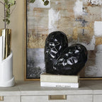 Deco 79 Porcelain Ceramic Heart Decorative Sculpture Dimensional Angled Origami Inspired Home Decor Statue, Accent Figurine 12" x 6" x 11", Black