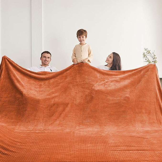 Oversized King Fleece Blanket 120x120 Inches, Seamless Soft Cozy 3D Jacquard Flannel Blanket 10'x10' Extra Large for Bed, Sofa, Couch, Travel & Camping, California King Throw, Orange Leaf