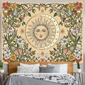 Accnicc Boho Sun and Moon Tapestry Vintage Floral Wall Tapestry for Bedroom Aesthetic Beige Celestial Plant Flower Butterfly Small Tapestries Wall Hanging for Living Room Dorm 48 x 36 Inch