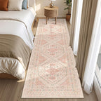 Runner Rug 2x8 Runners for Hallways Non Slip Washable, Vintage Hallway Runner Rugs for Living Room, Low Pile Soft Hallway Rug for Kitchen Bedroom Laundry Room Rug(Pink,2'x8')