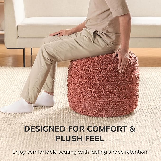 Anji Mountain 100% Handmade & Handcrafted Comfortable Home Décor Pouf Ottoman Footrest for Living Room, Bedroom, Nursery, Kidsroom, Patio Furniture - (22" x 22" x 17" - Terracotta)