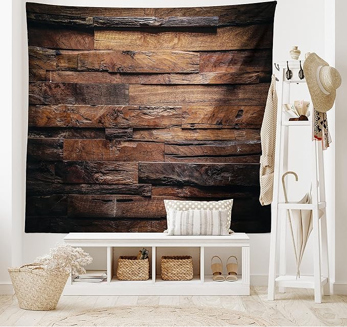 Ambesonne Chocolate Tapestry, Rough Dark Timber Texture Image Rustic Country Theme Hardwood Carpentry, Fabric Wall Hanging Decor for Bedroom Living Room Dorm, 45" X 30", Brown Dark Brown