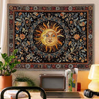 Accnicc Vintage Sun and Moon Tapestry Hippie Indie Boho Floral Wall Tapestry for Bedroom Aesthetic Stained Glass Celestial Plant Large Tapestries Wall Hanging for Living Room Dorm 80 x 60 Inch