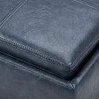 SIMPLIHOME Rockwood Cube Storage Ottoman with Tray - 17 inch Wide Upholstered Vegan Leather Square Storage Ottoman in Denim Blue, Contemporary Cube Ottoman for Living Room with Serving Tray