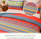 Exclusivo Mezcla Reversible Boho Quilts Queen Size, Blue Bedspreads Lightweight Coverlet All Season Bohemian Quilt Bedding Set with Printed Floral Pattern (1 Quilt, 2 Pillow Shams)