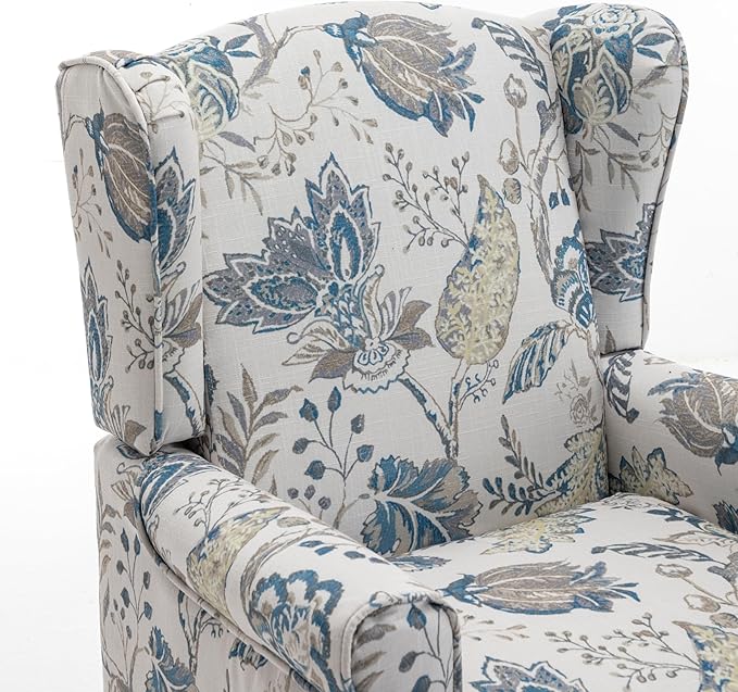 KEIKI Floral Accent Chair for Living Room – Timeless Botanical Style with Carved Wooden Legs, Decorative Upholstered Armchair for Refined Seating