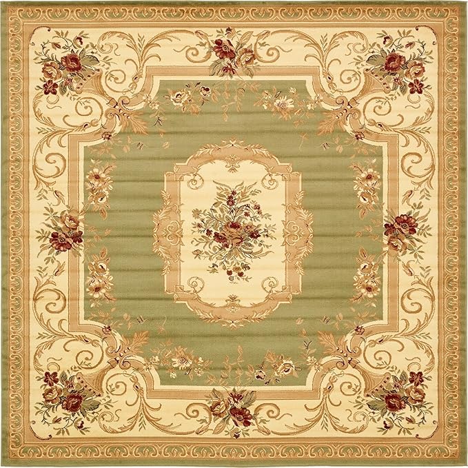 Rugs.com Chateau Collection Rug – 10 Ft Square Green Medium Rug Perfect for Living Rooms, Kitchens, Entryways
