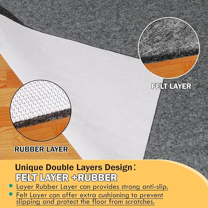 Waterproof Rug Pad, 3x5 ft Under Area Rug Carpet Pad, Non Slip Felt Rug Pads for Hardwood Floors, Keep Carpets in Place Soft and Prevent Rug from Wrinkling or Buckling