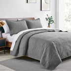 Love's cabin Quilts for Queen Bed Grey Bedspreads - Soft Bed Summer Lightweight Bedspread Comforter - Modern Style Coin Pattern Coverlet for All Season - 3 Pieces (1 Quilt, 2 Pillow Shams)