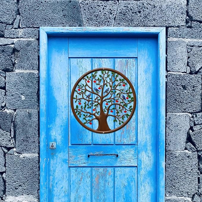 ESTART 11 Inches Tree of Life Wall Art Metal Tree Life Wall Decor Family Tree Wall Plaque Wall Hanging Sculptures for Balcony Porch Bedroom Living Room Kitchen Garden Office Indoor Outdoorr (Colorful)