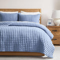 WDCOZY Blue Queen Size Quilt Bedding Sets with Pillow Shams, Lightweight Soft Bedspread Coverlet, Quilted Blanket Thin Comforter Bed Cover, All Season Summer Spring, 3 Pieces, 90x90 inches