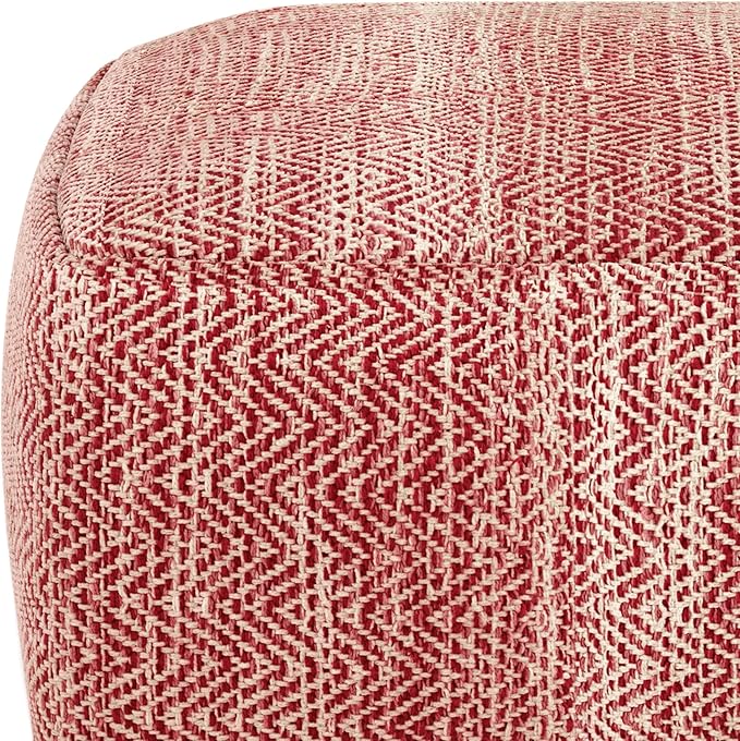 SIMPLIHOME Nate Square Pouf - 20 inch Wide Upholstered Handwoven Cotton Ottoman in Patterned Maroon Melange, Boho Footstool or Extra Seating for Living Room with Artisanal Texture, Assembled