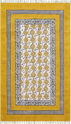 Flatweave Kilim Runner 2.6x4 Cotton Runner Floral Design Yellow Beige Hand Block Printed Cotton Rug Thick 0.19" Handmade Boho Indoor Outdoor Rugs for Kitchen Bedside Enterway Idea