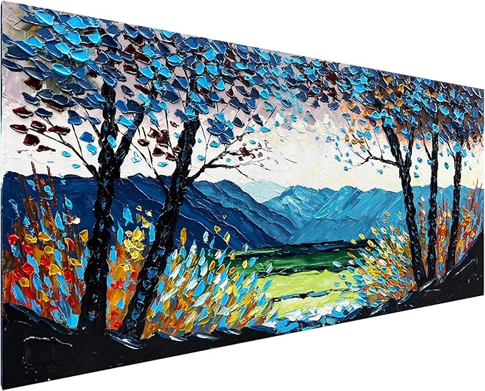 Diathou Art Hand-painted 24x48 inch mountain scenery oil painting Art Forest scenery canvas wall art decoration