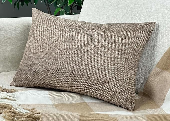 Aiking Home Woven Fine Faux Linen Throw Pillow Cover, Size 12"x18", Wheat