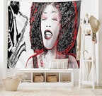 Ambesonne African Tapestry, Afro Lady Singing a Jazz Song with Saxophone Player Silhouette Vintage Design, Wide Wall Hanging for Bedroom Living Room Dorm, 60" X 40", Black Pale Grey