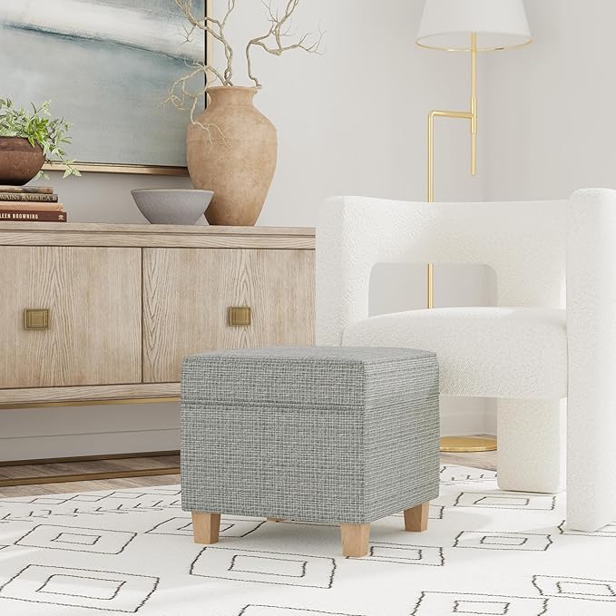 Homepop Home Decor | K7342-F2428 | Classic Square Storage Ottoman with Lift Off Lid- Sage Mini Grid Pattern