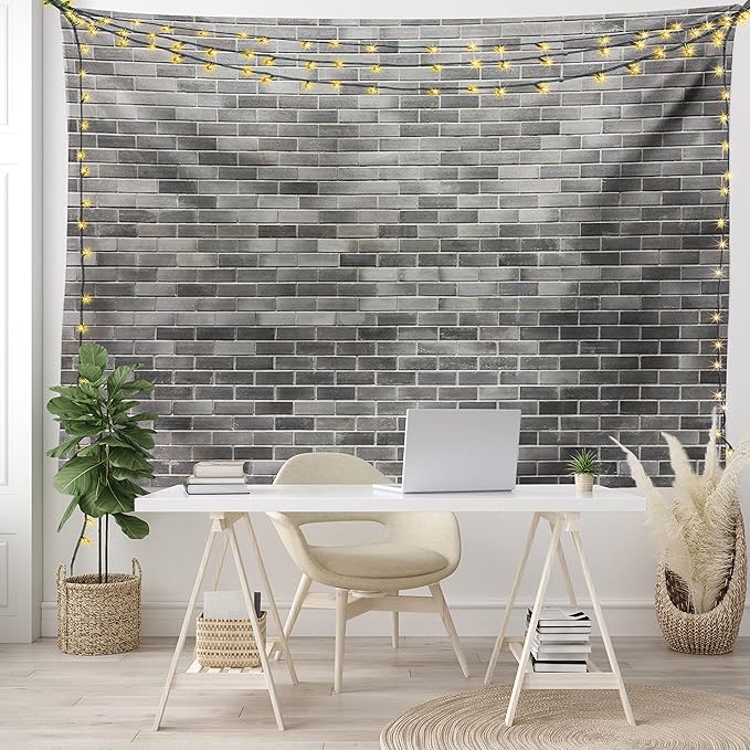 Ambesonne Grey and White Tapestry King Size, Modern Brick Wall Tiles Urban Construction Architecture Building Town Art Picture, Wall Hanging Bedspread Bed Cover Wall Decor, 104" X 88", Grey