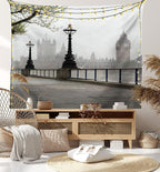 Ambesonne London Tapestry, Big Ben View from the Street Palace of Westminster Touristic Britain, Wide Wall Hanging for Bedroom Living Room Dorm, 80" X 60", Off White Brown