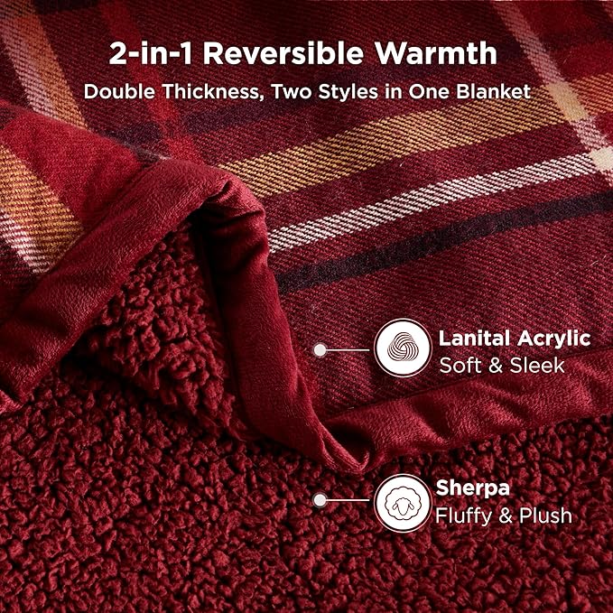 Sophia & William Throw Blanket for Couch Sofa(60x80 Inches) - Reversible Fluffy Soft Blanket, Gifts for Women, Red