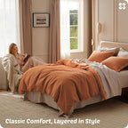 Bedsure Cotton Duvet Cover Queen Size - 100% Cotton Waffle Weave Terracotta Duvet Cover Queen Size, GentleSoft™ and Breathable Bedding Set for All Season, 3 Pieces, 90"x90"