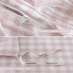 MooMee Gingham Duvet Cover Set 100% Washed Cotton Linen Like Textured Breathable Durable Soft Comfy Modern Checkered Design (Classic Gingham Greyish Pink, Oversized Full 82"x86")