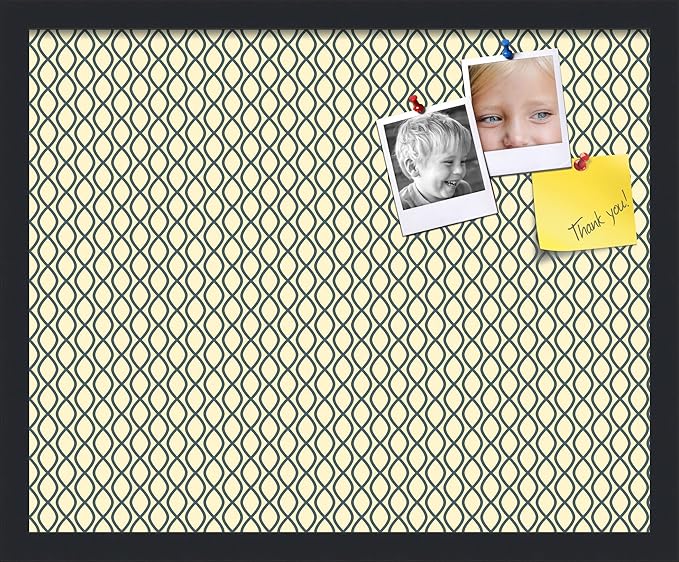 PinPix 21x17 Inch Cork Bulletin Board. This Decorative Framed Pin Board Comes with Yellow and Blue Waves Design and a Satin Black Frame. Ideal for Home Office Decor or Message Board (PinPix-321)