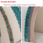 Boho Pillow Covers 18x18 Set of 2 for Couch-Modern Farmhouse Sofa Decorative Teal Throw Pillow Covers Textured Chenille Cushion Covers Outdoor Netural Bohemian Pillow Cases Square
