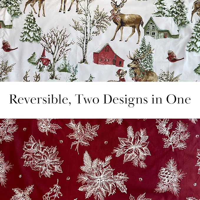 Southshore Fine Living, Inc. Christmas Bedding, Queen Quilt Set with 2 Pillow Shams, Reversible Christmas Quilt Farmhouse Bedding Set, Holiday Coverlet Queen Size/Full Size - White Christmas Theme